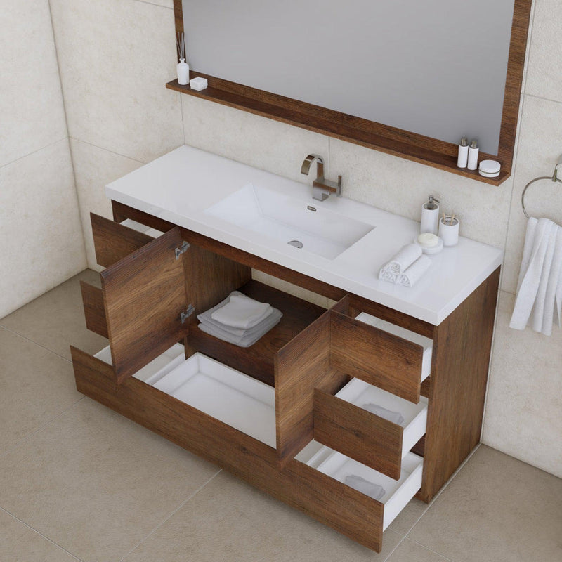 Alya Bath Paterno 60" Single Rosewood Modern Freestanding  Bathroom Vanity With Acrylic Top and Integrated Sink - AB-MOA60S-RW - Backyard Provider