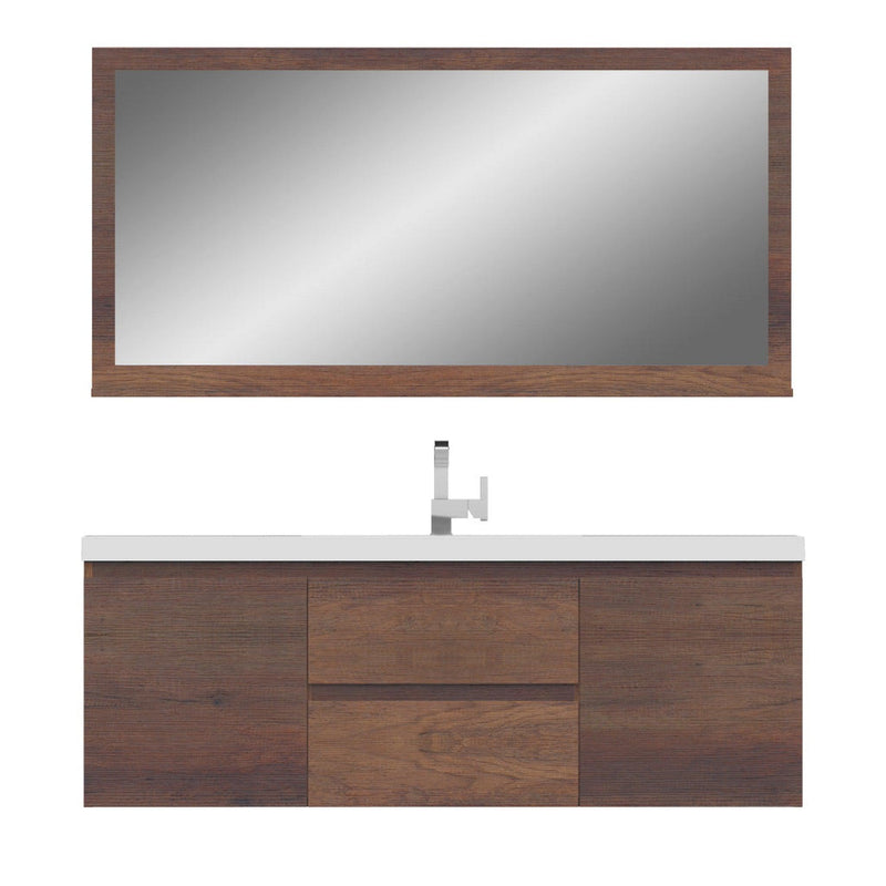 Alya Bath Paterno 60" Single Rosewood Modern Wall Mounted  Bathroom Vanity With Acrylic Top and Integrated Sink - AB-MOF60S-RW - Backyard Provider