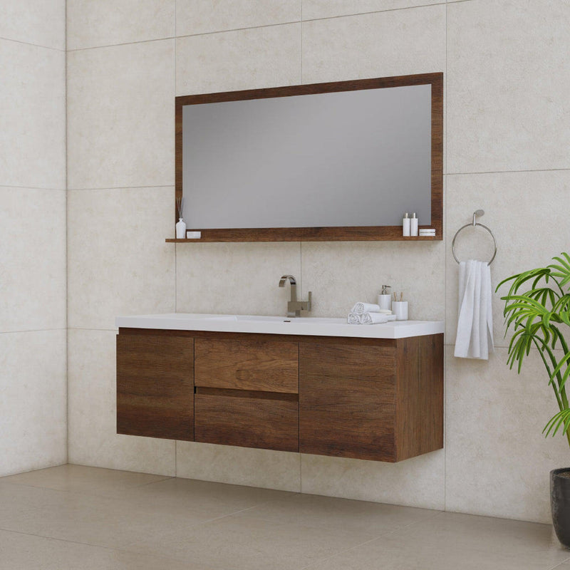 Alya Bath Paterno 60" Single Rosewood Modern Wall Mounted  Bathroom Vanity With Acrylic Top and Integrated Sink - AB-MOF60S-RW - Backyard Provider