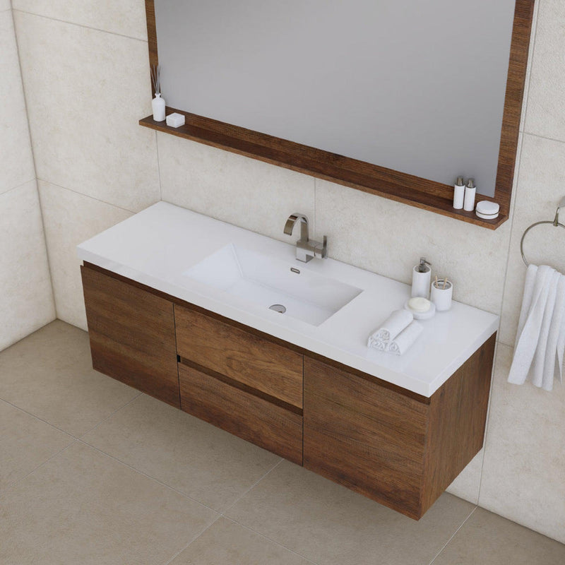 Alya Bath Paterno 60" Single Rosewood Modern Wall Mounted  Bathroom Vanity With Acrylic Top and Integrated Sink - AB-MOF60S-RW - Backyard Provider