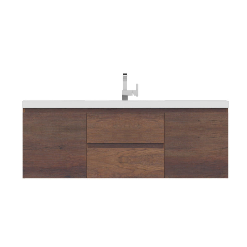 Alya Bath Paterno 60" Single Rosewood Modern Wall Mounted  Bathroom Vanity With Acrylic Top and Integrated Sink - AB-MOF60S-RW - Backyard Provider