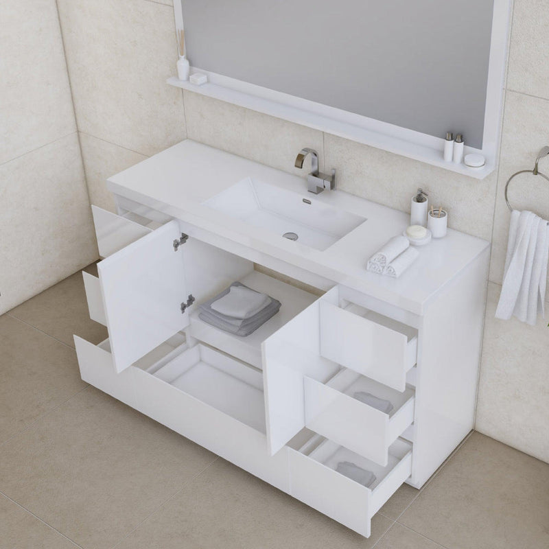 Alya Bath Paterno 60" Single White Modern Freestanding  Bathroom Vanity With Acrylic Top and Integrated Sink - AB-MOA60S-W - Backyard Provider