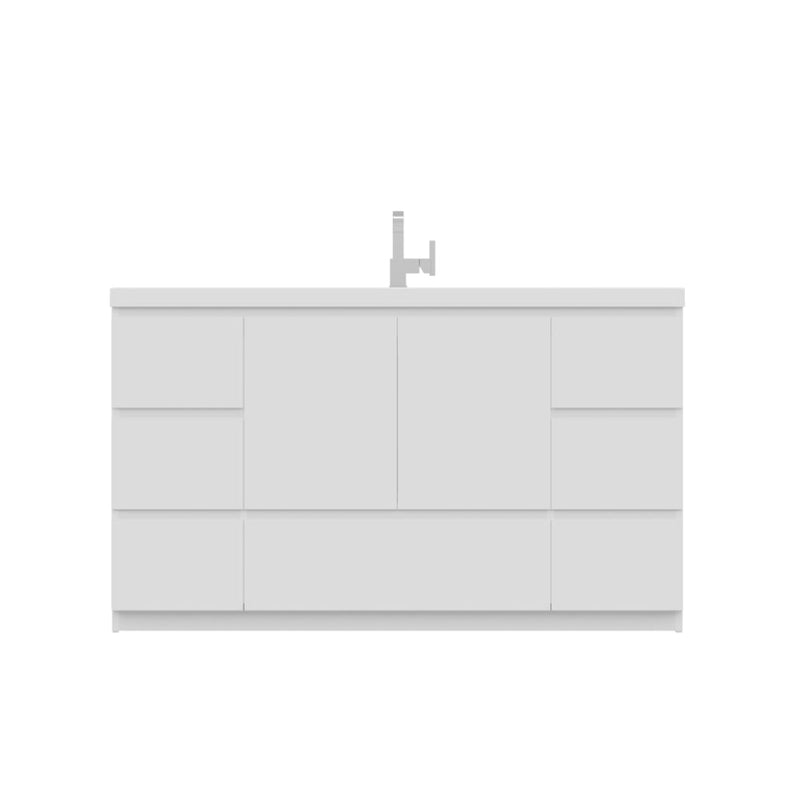 Alya Bath Paterno 60" Single White Modern Freestanding  Bathroom Vanity With Acrylic Top and Integrated Sink - AB-MOA60S-W - Backyard Provider