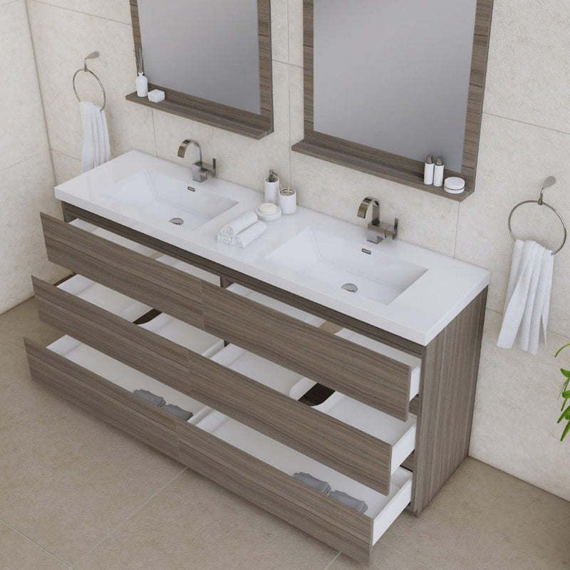 Alya Bath Paterno 72" Double Gray Modern Freestanding  Bathroom Vanity With Acrylic Top and Integrated  Sink - AB-MOA72D-G - Backyard Provider