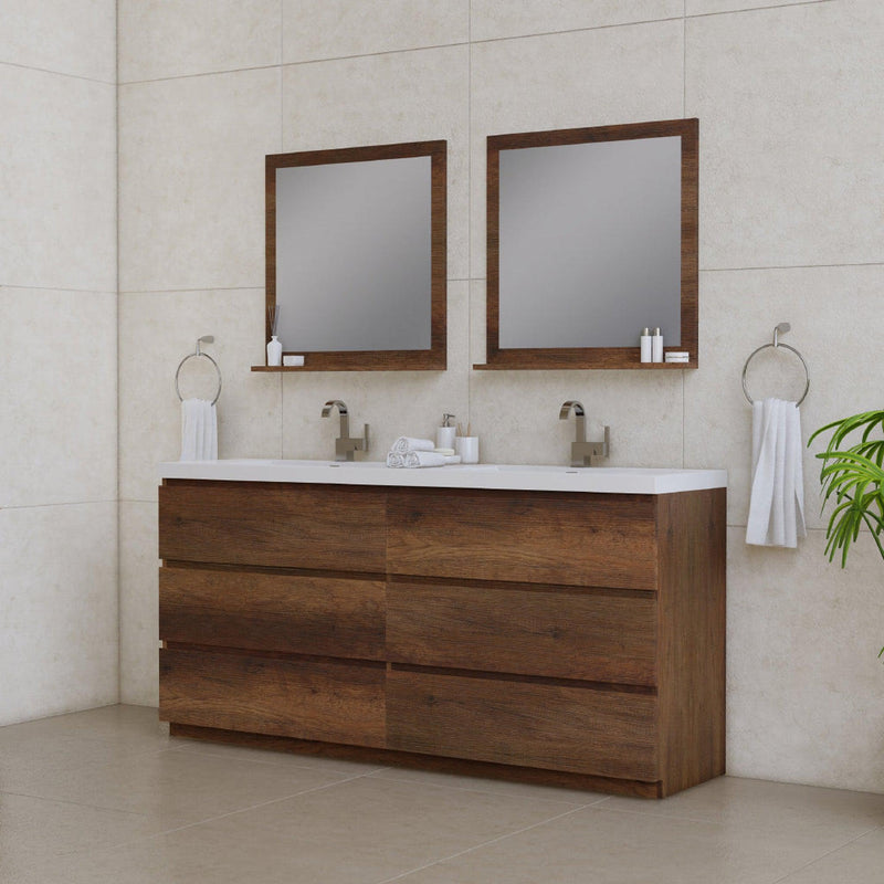 Alya Bath Paterno 72" Double Rosewood Modern Freestanding  Bathroom Vanity With Acrylic Top and Integrated Sink - AB-MOA72D-RW - Backyard Provider