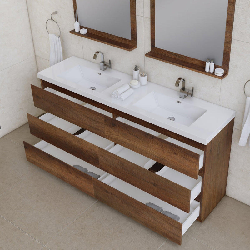 Alya Bath Paterno 72" Double Rosewood Modern Freestanding  Bathroom Vanity With Acrylic Top and Integrated Sink - AB-MOA72D-RW - Backyard Provider