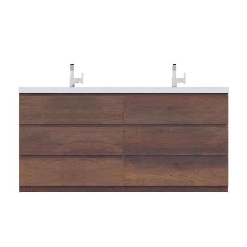 Alya Bath Paterno 72" Double Rosewood Modern Freestanding  Bathroom Vanity With Acrylic Top and Integrated Sink - AB-MOA72D-RW - Backyard Provider