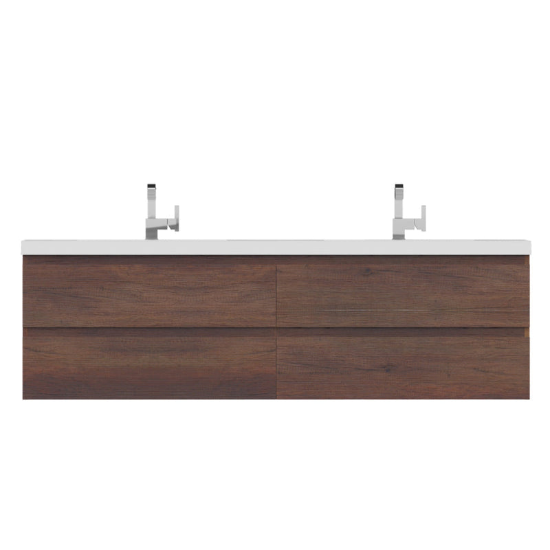 Alya Bath Paterno 72" Double Rosewood Modern Wall Mounted  Bathroom Vanity With Acrylic Top and Integrated Sink - AB-MOF72D-RW - Backyard Provider