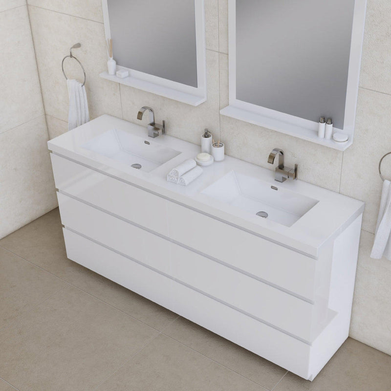 Alya Bath Paterno 72" Double White Modern Freestanding  Bathroom Vanity With Acrylic Top and Integrated Sink - AB-MOA72D-W - Backyard Provider