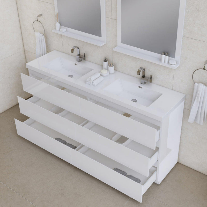 Alya Bath Paterno 72" Double White Modern Freestanding  Bathroom Vanity With Acrylic Top and Integrated Sink - AB-MOA72D-W - Backyard Provider