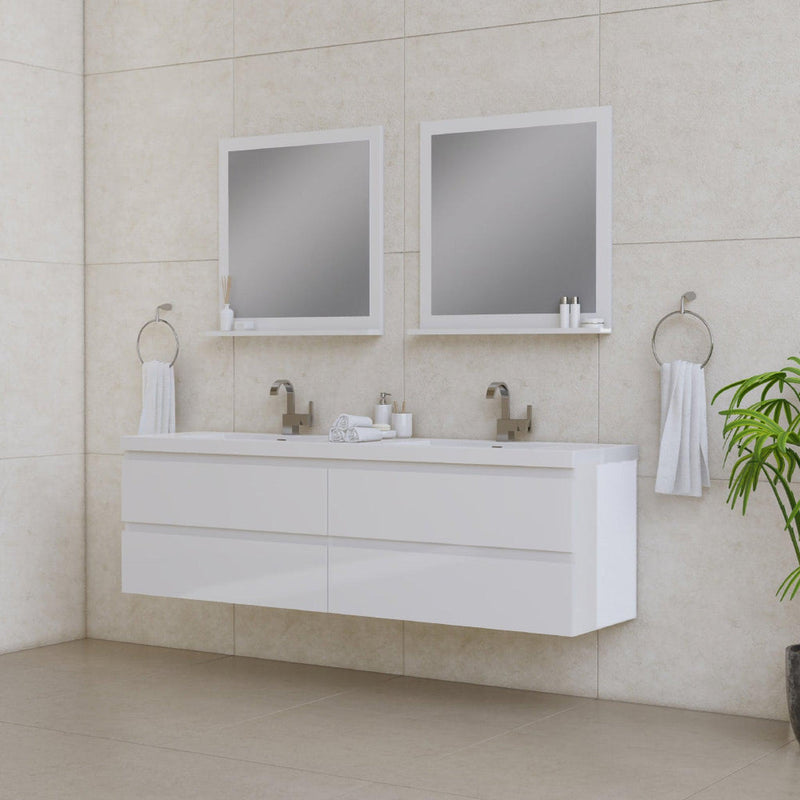 Alya Bath Paterno 72" Double White Modern Wall Mounted  Bathroom Vanity With Acrylic Top and Integrated Sink - AB-MOF72D-W - Backyard Provider