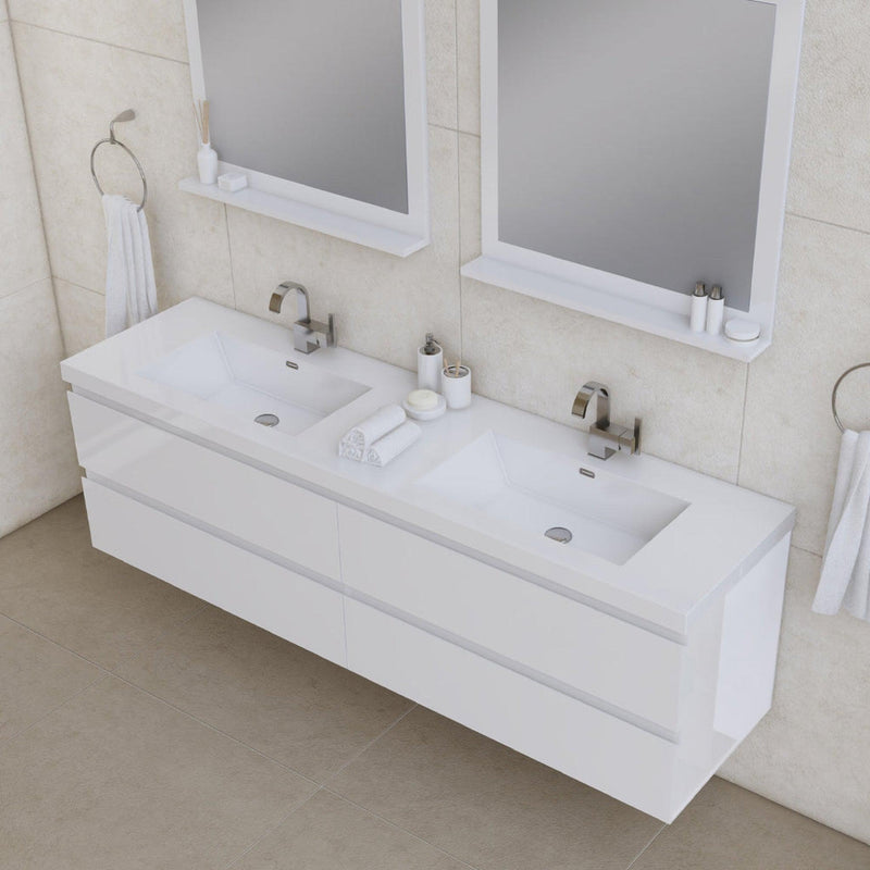 Alya Bath Paterno 72" Double White Modern Wall Mounted  Bathroom Vanity With Acrylic Top and Integrated Sink - AB-MOF72D-W - Backyard Provider