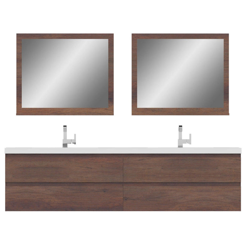 Alya Bath Paterno 84" Double Rosewood Modern Wall Mounted  Bathroom Vanity With Acrylic Top and Integrated Sink - AB-MOF84D-RW - Backyard Provider