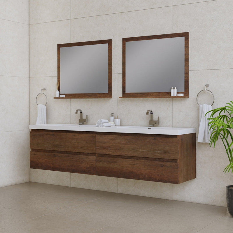 Alya Bath Paterno 84" Double Rosewood Modern Wall Mounted  Bathroom Vanity With Acrylic Top and Integrated Sink - AB-MOF84D-RW - Backyard Provider