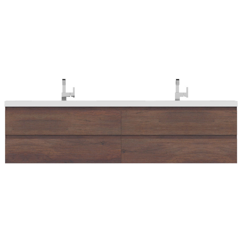 Alya Bath Paterno 84" Double Rosewood Modern Wall Mounted  Bathroom Vanity With Acrylic Top and Integrated Sink - AB-MOF84D-RW - Backyard Provider