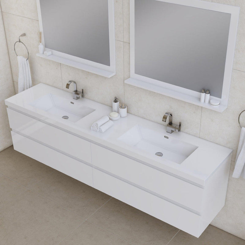 Alya Bath Paterno 84" Double  White Modern Wall Mounted Bathroom Vanity With Acrylic Top and Integrated Sink - AB-MOF84D-W - Backyard Provider