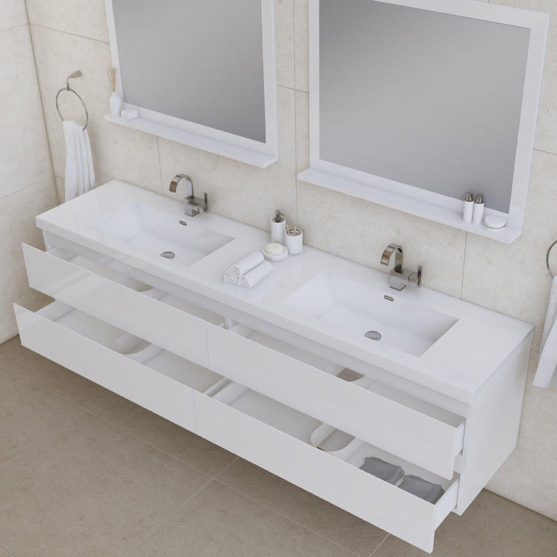 Alya Bath Paterno 84" Double  White Modern Wall Mounted Bathroom Vanity With Acrylic Top and Integrated Sink - AB-MOF84D-W - Backyard Provider