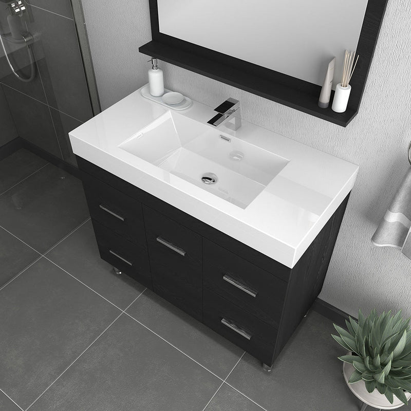 Alya Bath Ripley  39" Single Black Modern Freestanding  Bathroom Vanity With Integrated Acrylic Top, Acrylic Sink and Wall Mounted Mirror - AT-8041-B+AT-36-M-B - Backyard Provider