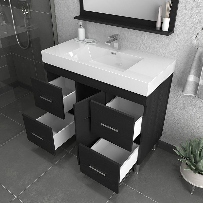 Alya Bath Ripley  39" Single Black Modern Freestanding  Bathroom Vanity With Integrated Acrylic Top, Acrylic Sink and Wall Mounted Mirror - AT-8041-B+AT-36-M-B - Backyard Provider