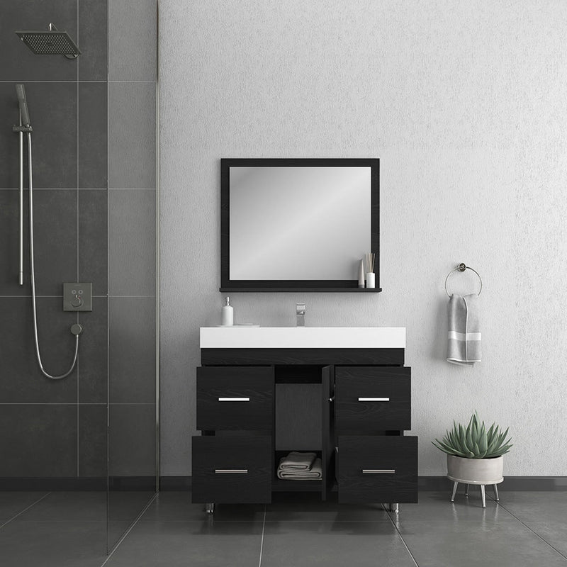 Alya Bath Ripley  39" Single Black Modern Freestanding  Bathroom Vanity With Integrated Acrylic Top, Acrylic Sink and Wall Mounted Mirror - AT-8041-B+AT-36-M-B - Backyard Provider