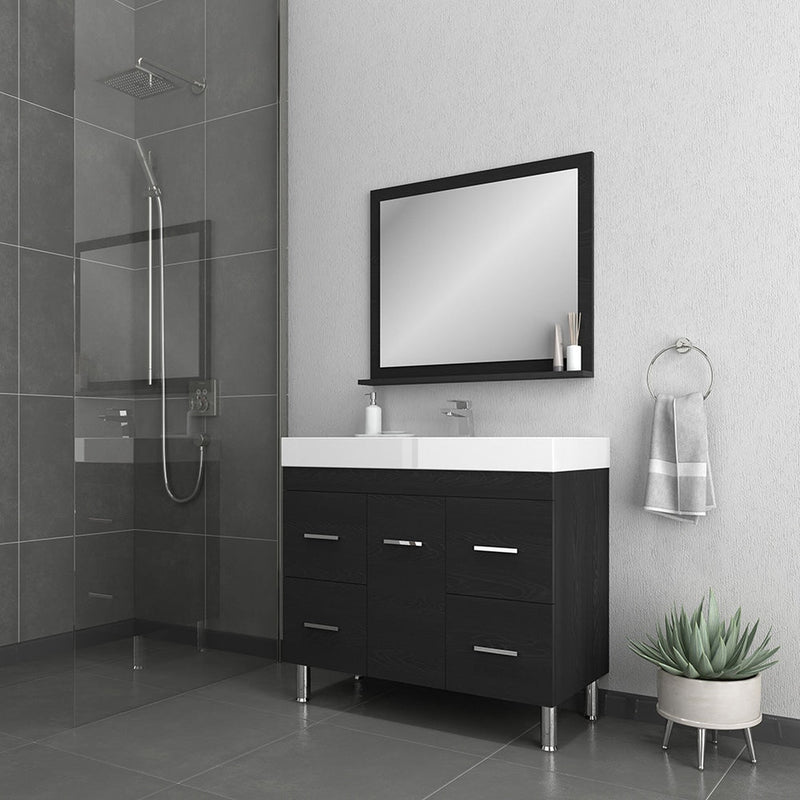 Alya Bath Ripley  39" Single Black Modern Freestanding  Bathroom Vanity With Integrated Acrylic Top, Acrylic Sink and Wall Mounted Mirror - AT-8041-B+AT-36-M-B - Backyard Provider