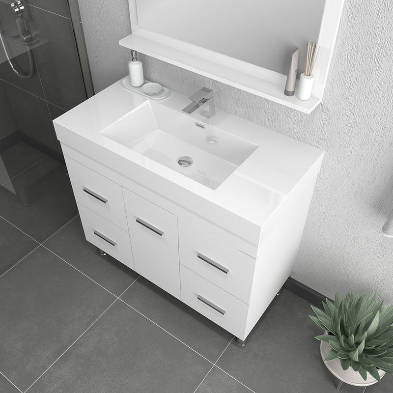 Alya Bath Ripley 39" Single White Modern Freestanding  Bathroom Vanity With Integrated Acrylic Top, Acrylic Sink and Wall Mounted Mirror - AT-8041-W+AT-36-M-W - Backyard Provider