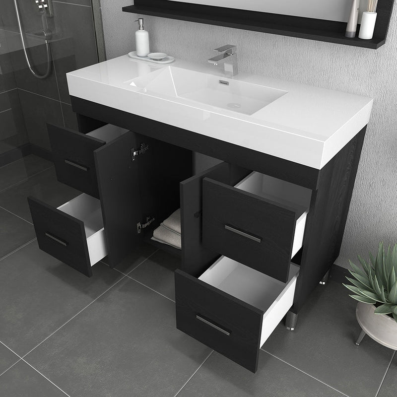 Alya Bath Ripley 48" Single Black Modern Freestanding  Bathroom Vanity With Integrated Acrylic Top, Acrylic Sink and Wall Mounted Mirror - AT-8042-B+AT-48-M-B - Backyard Provider