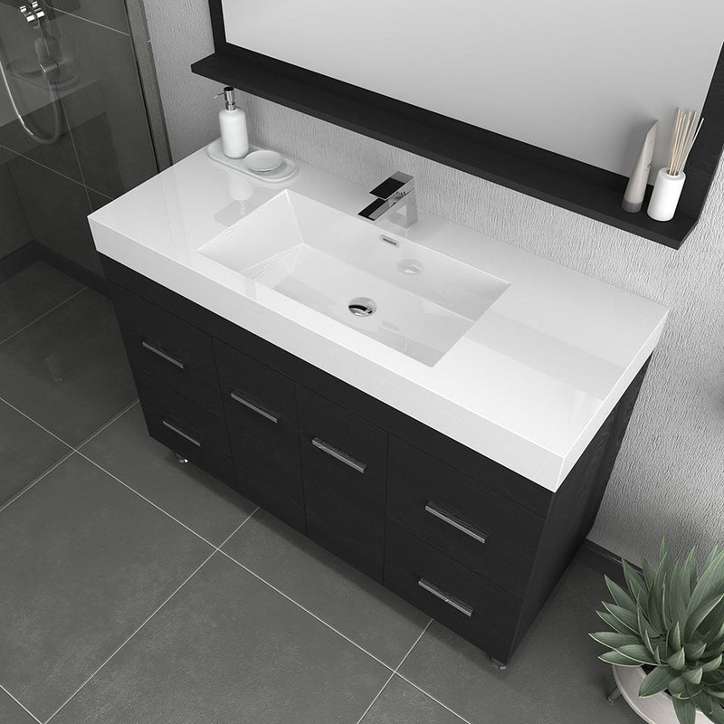 Alya Bath Ripley 48" Single Black Modern Freestanding  Bathroom Vanity With Integrated Acrylic Top, Acrylic Sink and Wall Mounted Mirror - AT-8042-B+AT-48-M-B - Backyard Provider