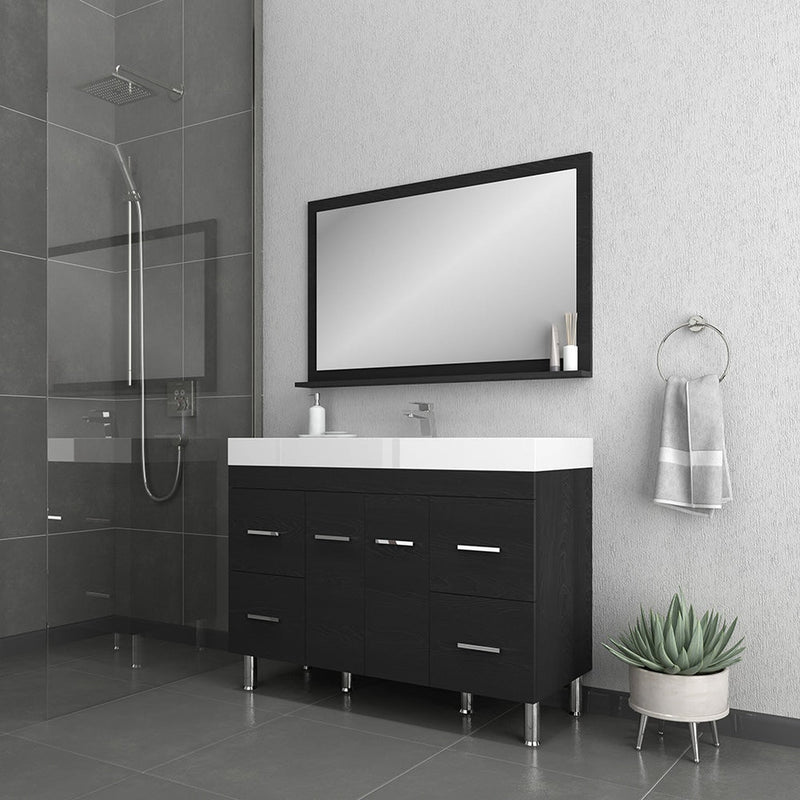 Alya Bath Ripley 48" Single Black Modern Freestanding  Bathroom Vanity With Integrated Acrylic Top, Acrylic Sink and Wall Mounted Mirror - AT-8042-B+AT-48-M-B - Backyard Provider