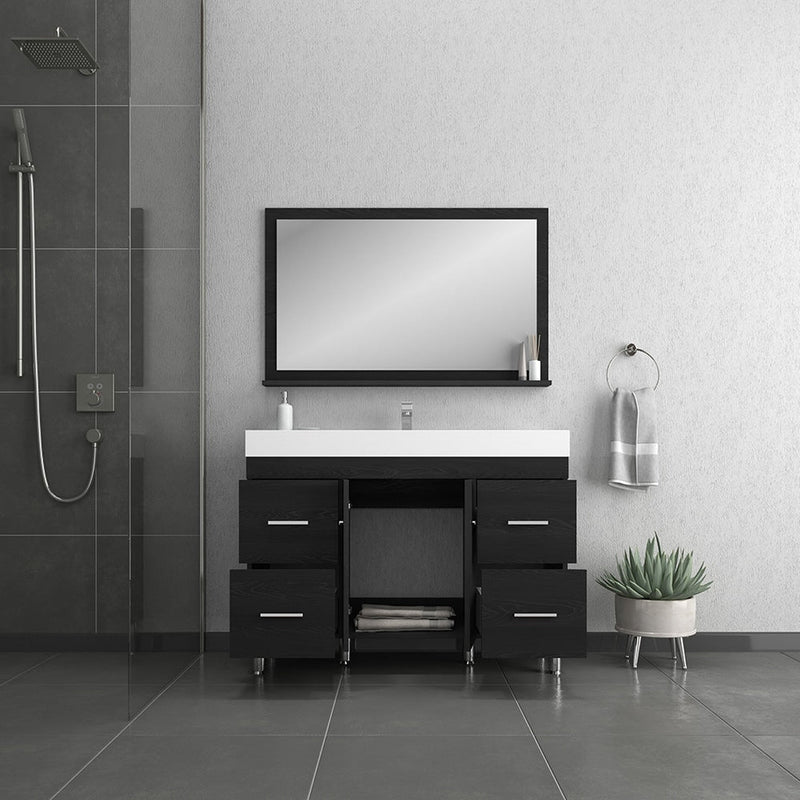 Alya Bath Ripley 48" Single Black Modern Freestanding  Bathroom Vanity With Integrated Acrylic Top, Acrylic Sink and Wall Mounted Mirror - AT-8042-B+AT-48-M-B - Backyard Provider