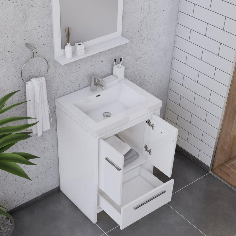 Alya Bath Sortino 24" Single White Modern Freestanding  Bathroom Vanity With Acrylic Top and Integrated Sink - AB-MD624-W+AB-MOB24-Sink - Backyard Provider