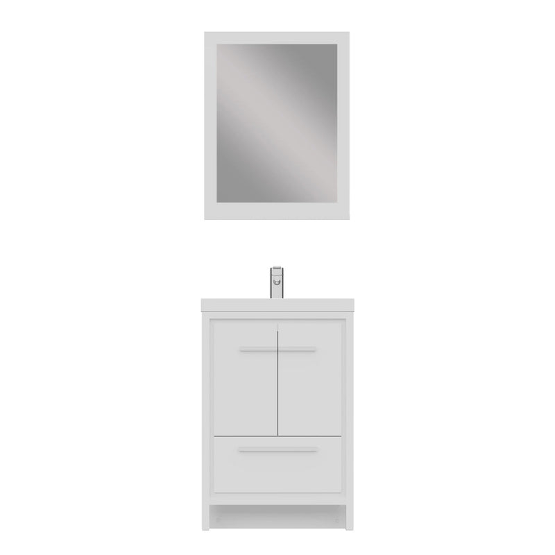 Alya Bath Sortino 24" Single White Modern Freestanding  Bathroom Vanity With Acrylic Top and Integrated Sink - AB-MD624-W+AB-MOB24-Sink - Backyard Provider