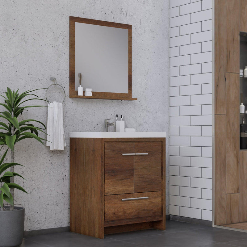 Alya Bath Sortino 30" Single Rosewood  Modern Freestanding  Bathroom Vanity With Acrylic Top and Integrated Sink - AB-MD630-RW - Backyard Provider