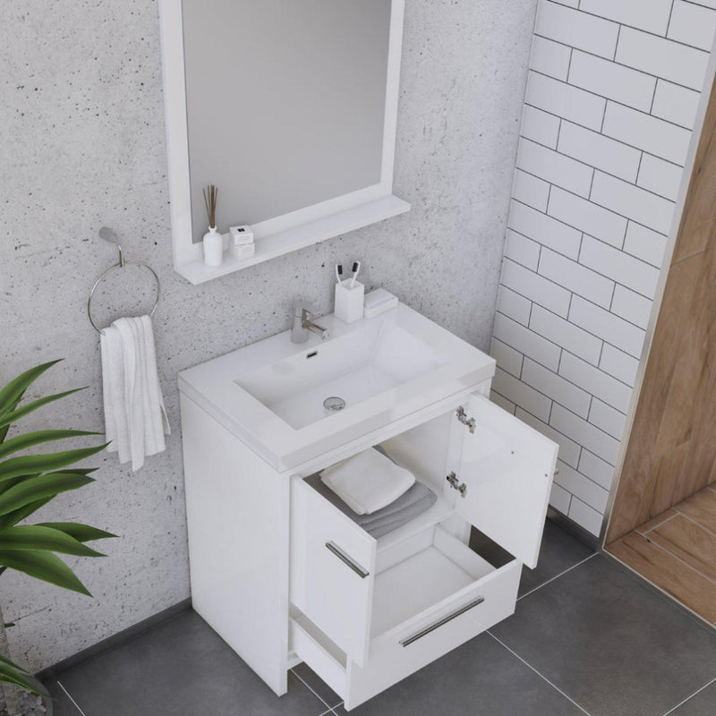 Alya Bath Sortino 30" Single White Modern Freestanding  Bathroom Vanity With Acrylic Top and Integrated Sink - AB-MD630-W - Backyard Provider