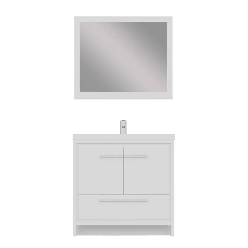 Alya Bath Sortino 36" Single White Modern Freestanding  Bathroom Vanity With Acrylic Top and Integrated Sink - AB-MD636-W - Backyard Provider