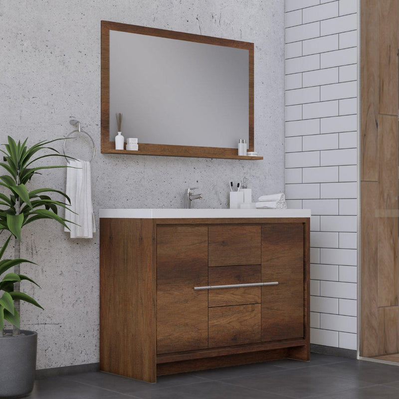 Alya Bath Sortino 48" Single Rosewood  Modern Freestanding  Bathroom Vanity With Acrylic Top and Integrated Sink - AB-MD648-RW - Backyard Provider