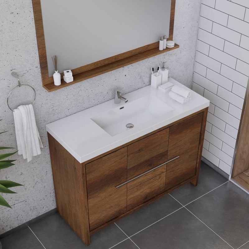 Alya Bath Sortino 48" Single Rosewood  Modern Freestanding  Bathroom Vanity With Acrylic Top and Integrated Sink - AB-MD648-RW - Backyard Provider