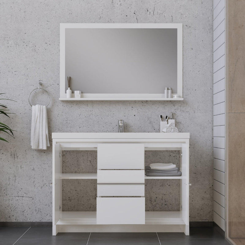 Alya Bath Sortino 48" Single White Modern Freestanding  Bathroom Vanity With Acrylic Top and Integrated Sink - AB-MD648-W - Backyard Provider