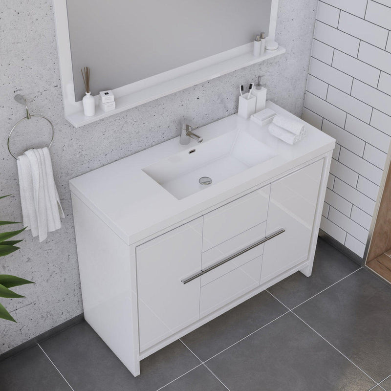 Alya Bath Sortino 48" Single White Modern Freestanding  Bathroom Vanity With Acrylic Top and Integrated Sink - AB-MD648-W - Backyard Provider