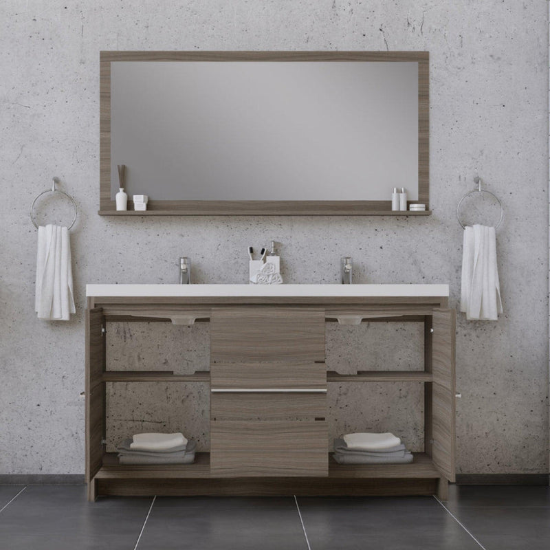 Alya Bath Sortino 60" Double Gray Modern Freestanding  Bathroom Vanity With Acrylic Top and Integrated  Sink - AB-MD660D-G - Backyard Provider