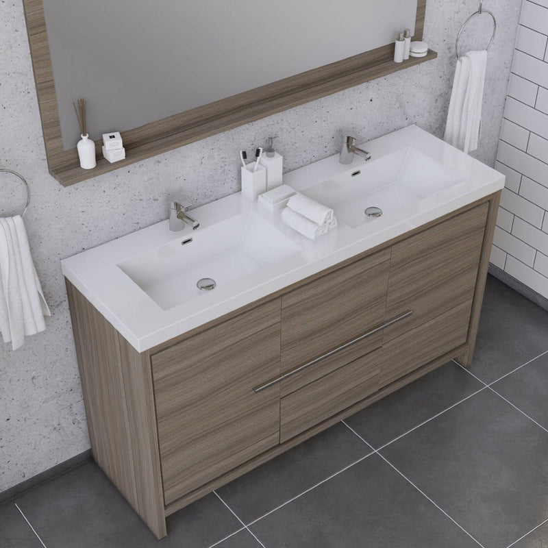 Alya Bath Sortino 60" Double Gray Modern Freestanding  Bathroom Vanity With Acrylic Top and Integrated  Sink - AB-MD660D-G - Backyard Provider