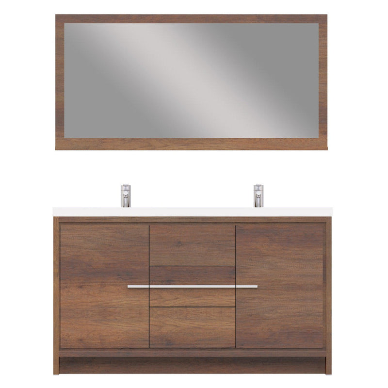 Alya Bath Sortino 60" Double Rosewood  Modern Freestanding  Bathroom Vanity With Acrylic Top and Integrated Sink - AB-MD660D-RW - Backyard Provider