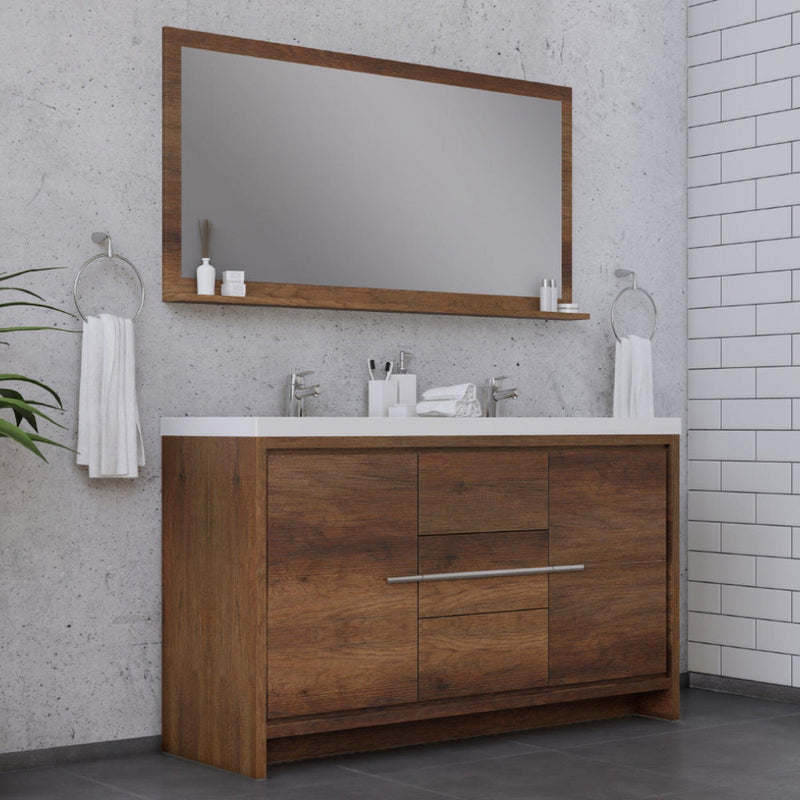 Alya Bath Sortino 60" Double Rosewood  Modern Freestanding  Bathroom Vanity With Acrylic Top and Integrated Sink - AB-MD660D-RW - Backyard Provider