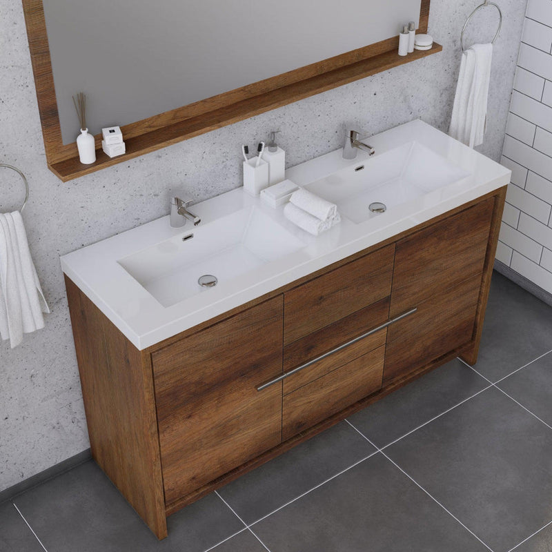 Alya Bath Sortino 60" Double Rosewood  Modern Freestanding  Bathroom Vanity With Acrylic Top and Integrated Sink - AB-MD660D-RW - Backyard Provider