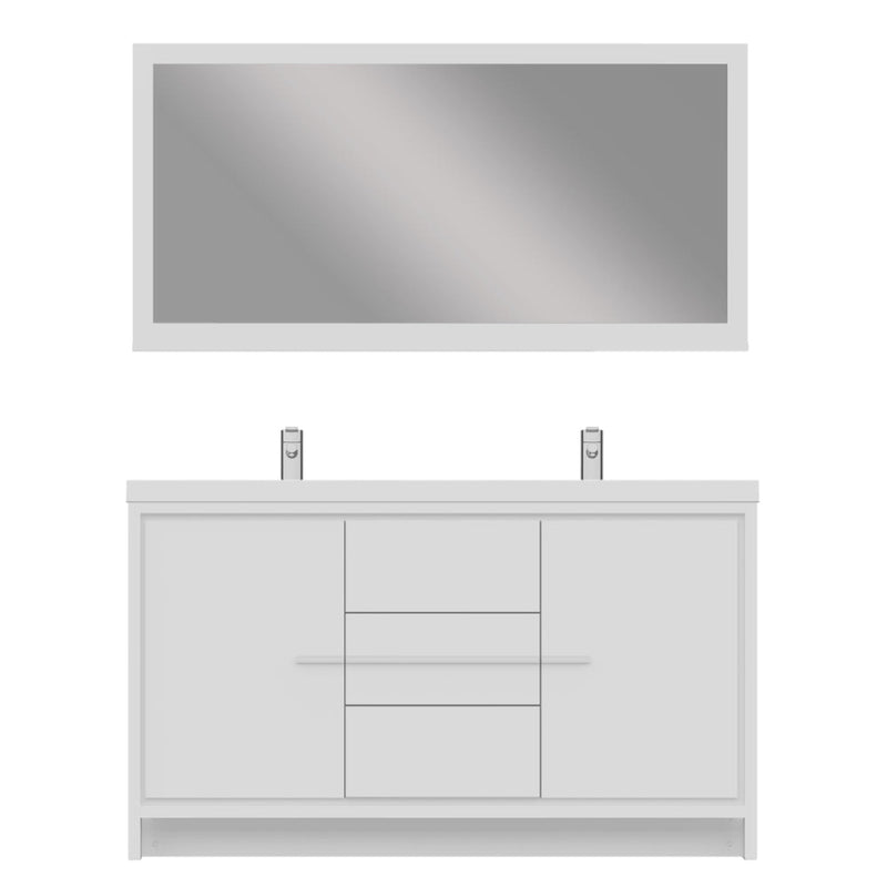 Alya Bath Sortino 60" Double White Modern Freestanding  Bathroom Vanity With Acrylic Top and Integrated Sink - AB-MD660D-W - Backyard Provider