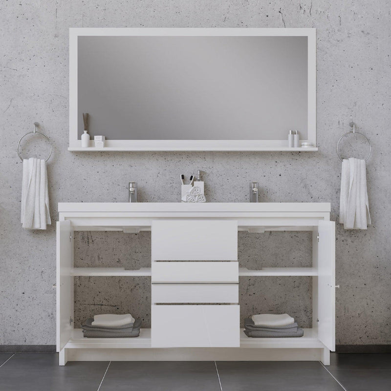 Alya Bath Sortino 60" Double White Modern Freestanding  Bathroom Vanity With Acrylic Top and Integrated Sink - AB-MD660D-W - Backyard Provider