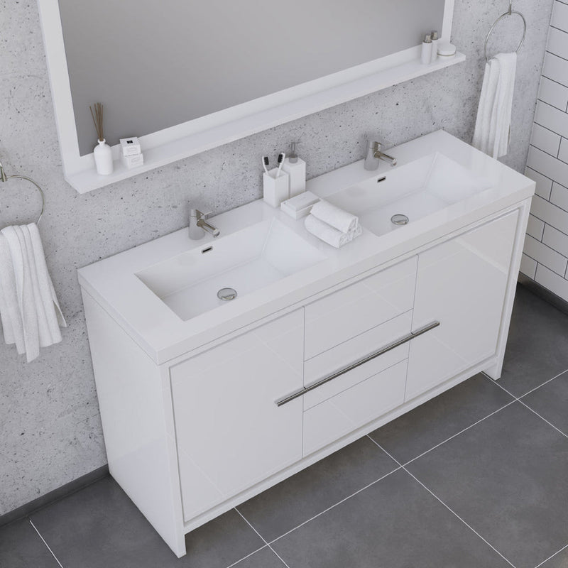 Alya Bath Sortino 60" Double White Modern Freestanding  Bathroom Vanity With Acrylic Top and Integrated Sink - AB-MD660D-W - Backyard Provider