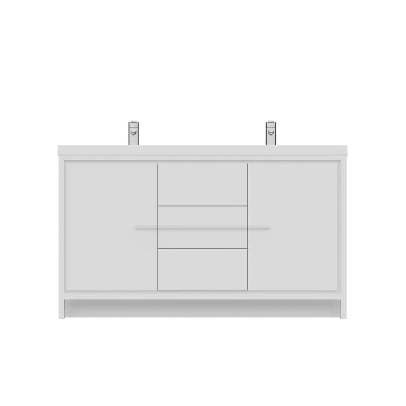 Alya Bath Sortino 60" Double White Modern Freestanding  Bathroom Vanity With Acrylic Top and Integrated Sink - AB-MD660D-W - Backyard Provider