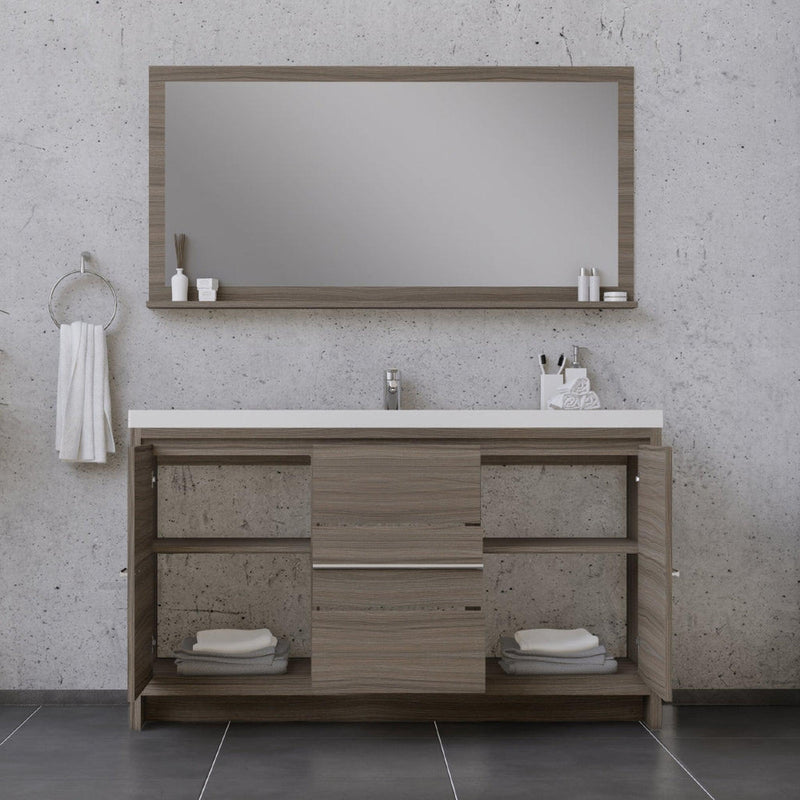 Alya Bath Sortino 60" Single Gray Modern Freestanding  Bathroom Vanity With Acrylic Top and Integrated  Sink - AB-MD660S-G - Backyard Provider