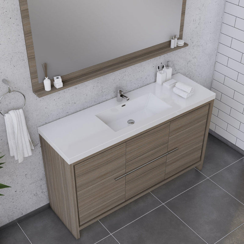 Alya Bath Sortino 60" Single Gray Modern Freestanding  Bathroom Vanity With Acrylic Top and Integrated  Sink - AB-MD660S-G - Backyard Provider